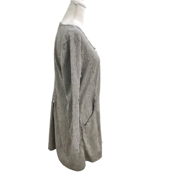 TULIP Stripe Seersucker Tunic Top Blouse Pocket Long Sleeve Lagenlook size Large - Picture 3 of 9